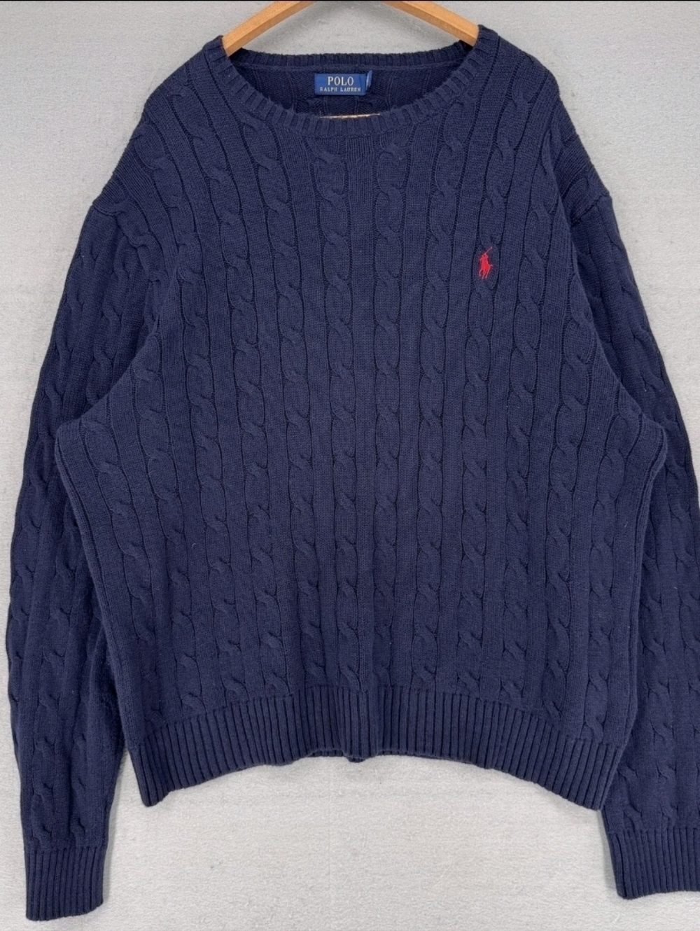 Polo by Ralph Lauren Navy Cable Crewneck Sweater with Red Pony